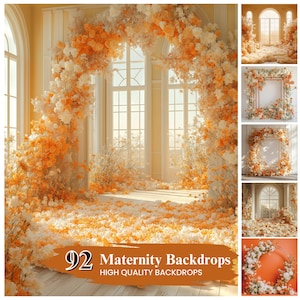 50+ Maternity Digital Backdrop, Orange Floral Maternity Backdrops, Autumn Background, Halloween Overlay, Fine Art Texture, Digital Download