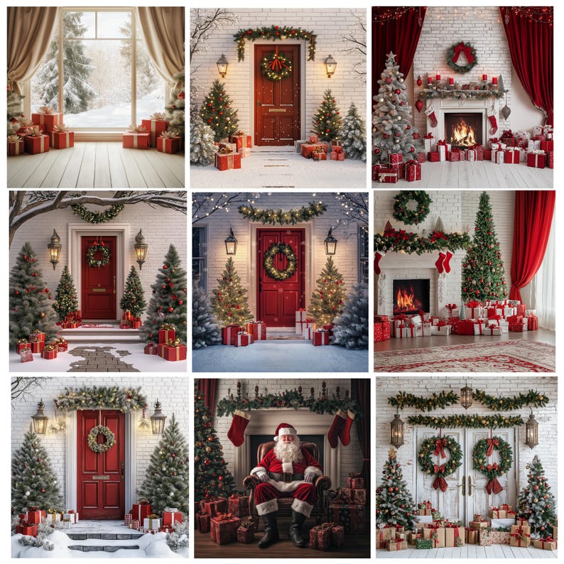 100+ Christmas White Digital Backdrops, Red Christmas Backdrop ...