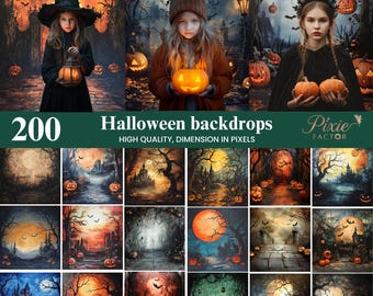 200 Halloween Digital Backdrops Bundle,Fine Art Texture, Halloween Theme Background,  Autumn Path Overlay with Pumpkins, Digital Download