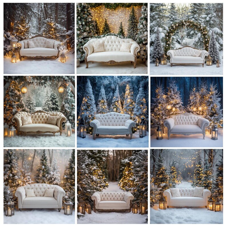 30+ Christmas Tree Couch Digital Backdrops, Christmas Template ...