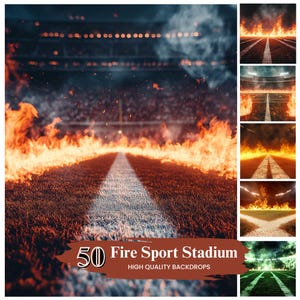 50 Fire Sport Football Stadium Smoke Digital Backdrop, Customizable Canva Backgrounds and Overlays, Sports Backdrop, Digital Download