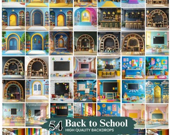 50+ Back to School Digital Backdrops, Photo Backdrop Set, School Overlay Background, Fine Art Studio School Background, Classroom Background