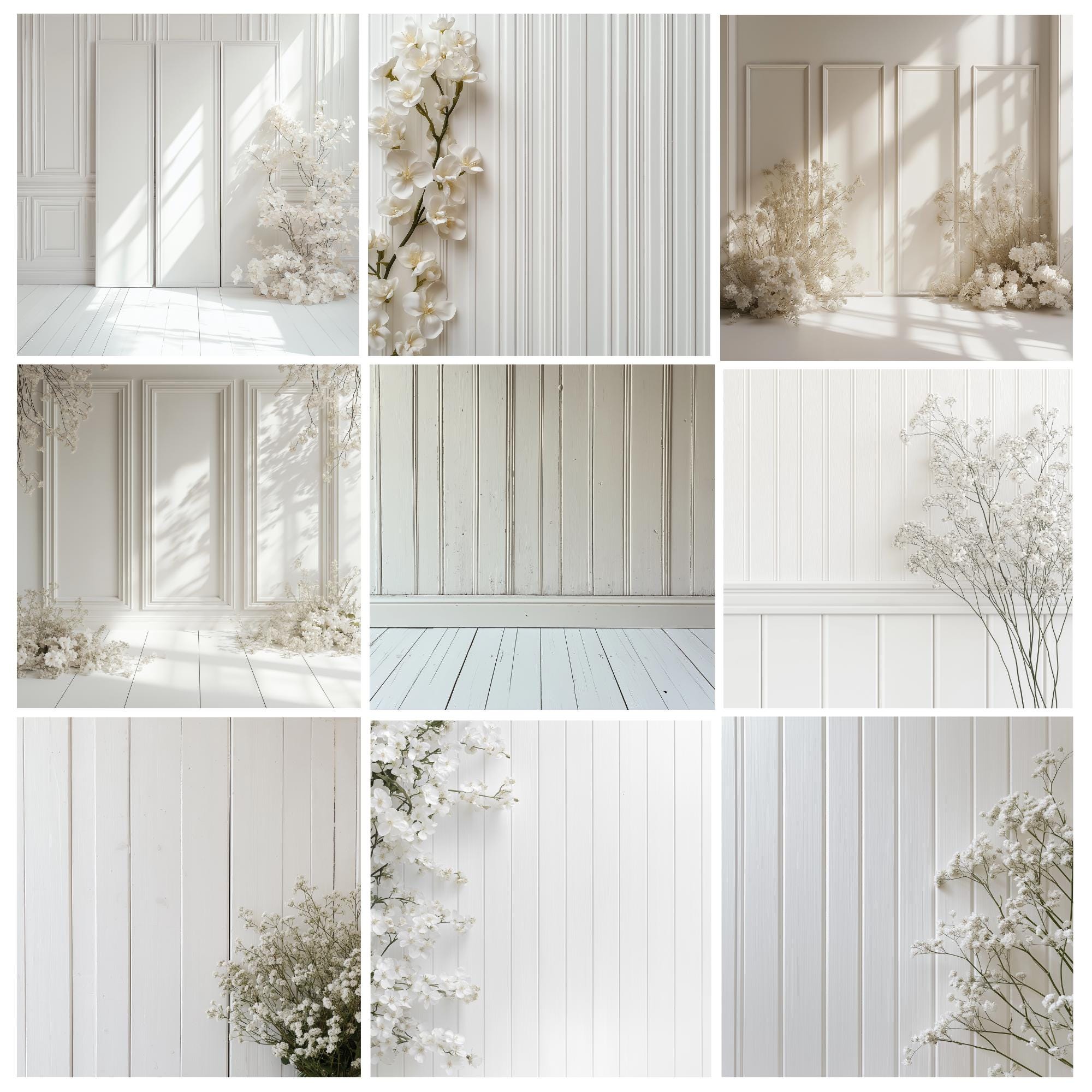 50+ White Panel Wall Digital Backdrops, Floral Maternity & Wedding ...