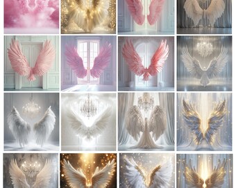 Más de 10 fondos digitales de alas de ángel, superposiciones de fondos para maternidad, fondos digitales para utilería, fondos de estudio para Photoshop, texturas de bellas artes