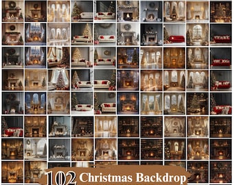 100+ Christmas Studio Digital Background Mega Bundle, Kids and Family Holiday Portrait Props, Photoshop Template, Digital Download