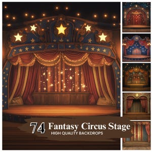 50+ Fantasy Circus Stage, Circus Allegro Backgrounds, Entrance Printable Collage Sheets, Printable Collage Backgrounds, Digital Download
