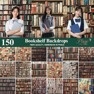 Classic Bookshelf Digital Photography Background,  Library Wall Decor, Vintage  Books Photoshoot Backdrops, Graduation Photo shooting