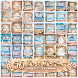 50+ Beach Wedding Arch Backdrop, Floral Draping, Summer Ocean Photo Prop (Digital Download)
