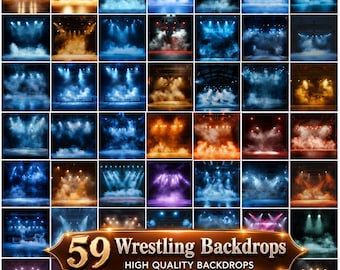 50+ Wrestling Poster Digital Backdrops, Sports Banner Templates, Senior Sports (Download)