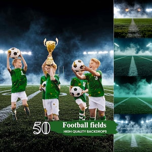 100 Football Field Backdrop Bundle, Digital Backdrops For Sports Photography, Lightning Football Overlays, Smoke Light Photoshop Background
