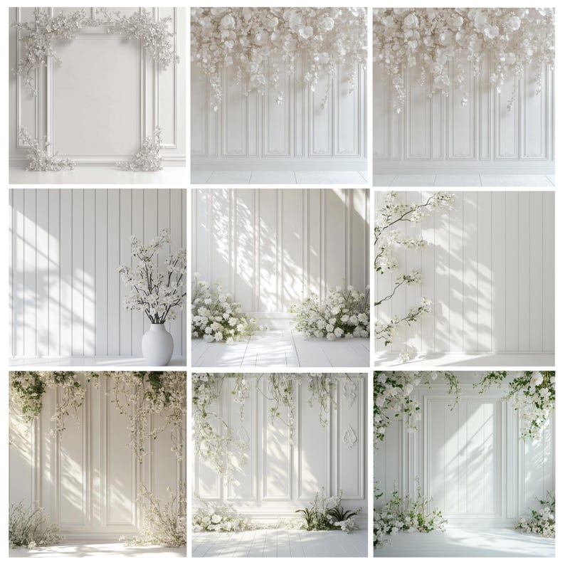 50+ White Panel Wall Digital Backdrops, Floral Maternity & Wedding ...