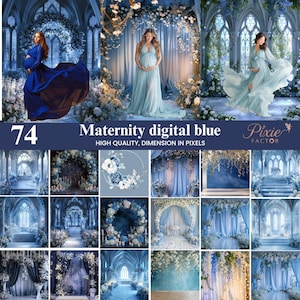 74 Floral Maternity digital backdrop, blue bundle family backdrop maternity backdrop, photography backdrop, gender reveal baby boy