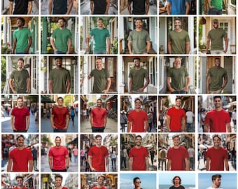 Men Mockups Bundle, Bella Canvas Mockup, Customizable Realistic Male Model Black T-Shirt Mockup Bundle, Digital Download