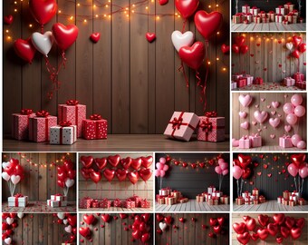 Valentine's Day Backdrops, Love Hearts Balloons Digital Backdrop,  Love-Themed Background, Dog Photography Studio, Digital Download