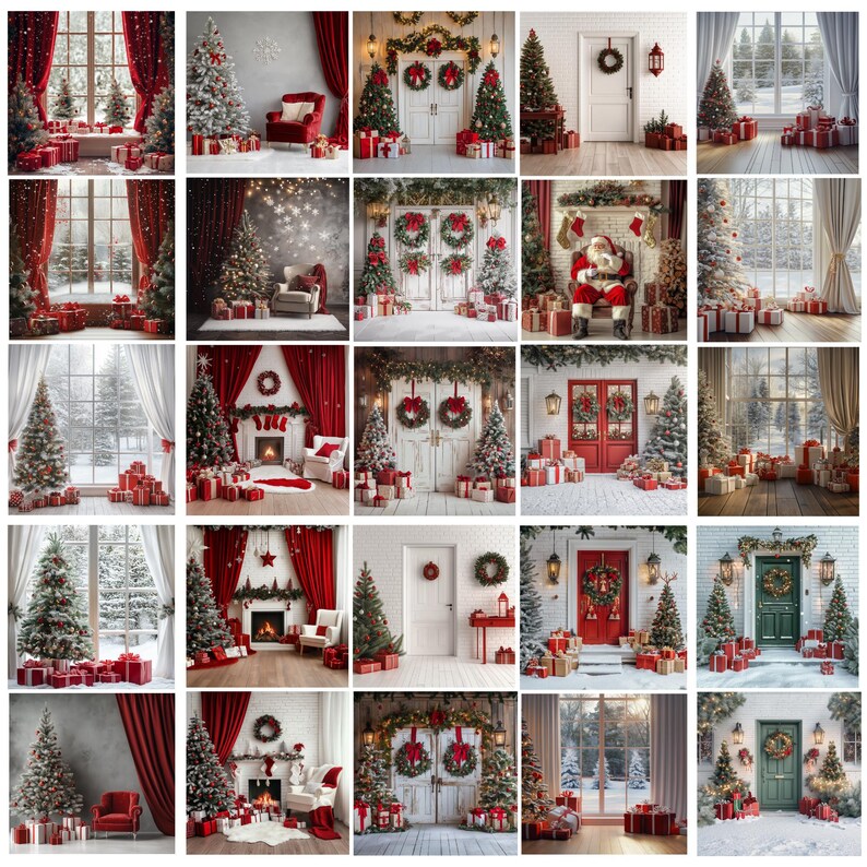 100+ Christmas White Digital Backdrops, Red Christmas Backdrop ...