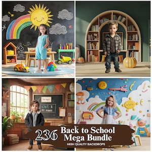 200+ Back to School Mega Bundle Backdrops, Kids Portrait Photography, Preschool Classroom Background, First Day of School Child Photo