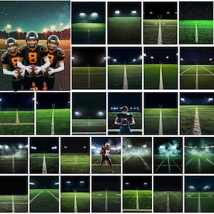 150 Football Field Backdrop, Lightning Football Overlays, Smoke & Light Photoshop Background, Digital Backdrops For Sports Photography