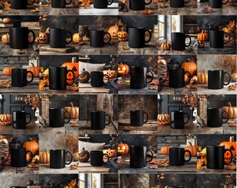 Más de 50 maquetas de tazas negras de Halloween: maqueta de taza de café con calabaza, maqueta de taza de café negra de 325 ml, maquetas de tazas de Halloween, otoño y estilo bohemio.