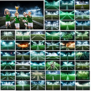50 Football Field Backdrop Bundle, Digital Backdrops For Sports Photography, Lightning Football Overlay, Smoke & Light Photoshop Background