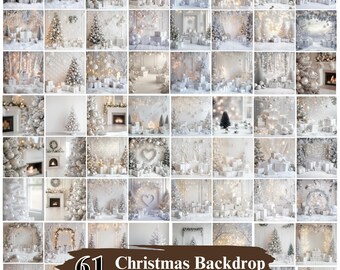 White Christmas Digital Backdrops, Festive Holiday Photography Backgrounds (Digital Download)