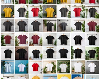 50 Hanging T-Shirt Bella Canvas Mockup Bundle, Inclusive Hanging T-shirts (Instant Download)