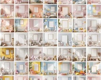 Cute Nursery Frame Mockup Bundle, Boho Style, Kids Room Wall Art (Digital Download)