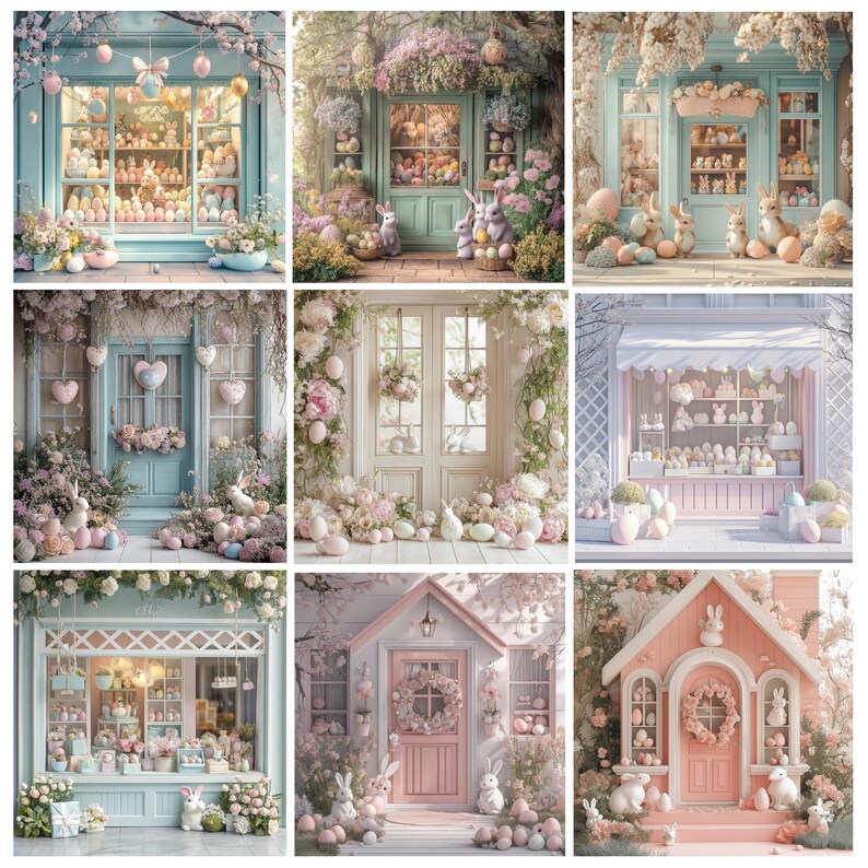 50+ Easter Shop Digital Backdrops, Pastel Floral and Egg Themed Digital ...