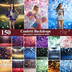 Fondos digitales de confeti brillante para pancartas de porristas y baile, fondos digitales de porristas para fotografía deportiva y retratos.