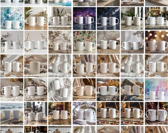 40+ Double White Mug Mockups Bundle, Stylized Modern Mug Mockups, Accent Coffee Cup Mockups Bundle, Digital Download