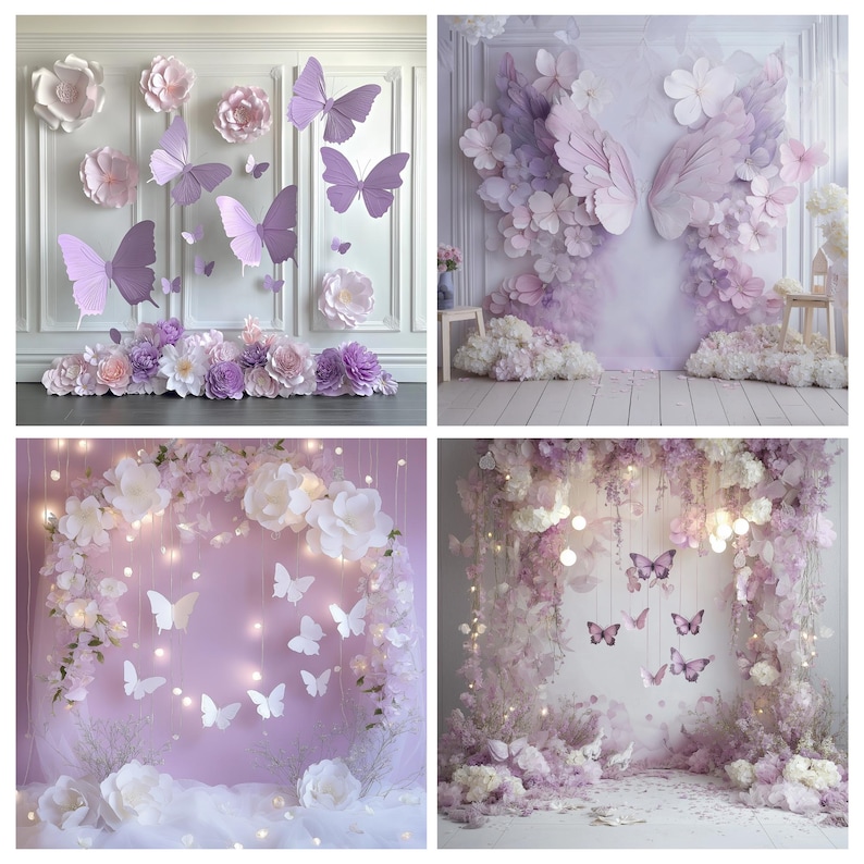 53 Whimsical Butterfly and Flowers Backdrop, Maternity Portrait ...