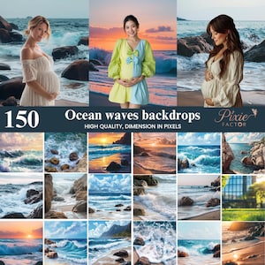 Meer dan 100 digitale achtergronden met oceaan- en golfmotief, professionele achtergronden voor portretfotografie, artistieke texturen voor zwangerschapsfotografie, digitale download.