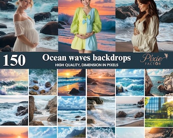 100+ Ocean and Waves Digital Backdrops, Professional Backgrounds for Portrait Photography, Maternity Fine Art Texture, Digital Download