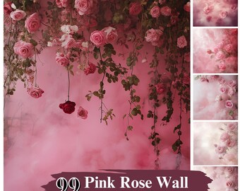 50+ Pink Rose Wall Digital Backdrops, Wedding and Maternity Digital Backdrops, Birthday Backdrops for girls, Special Day, Digital Download