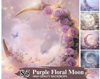 50+ Romantic Floral Moon Backdrops, Maternity Digital Backdrop, Wedding Portrait Overlays, Studio Photography Background, Photoshop Overlays