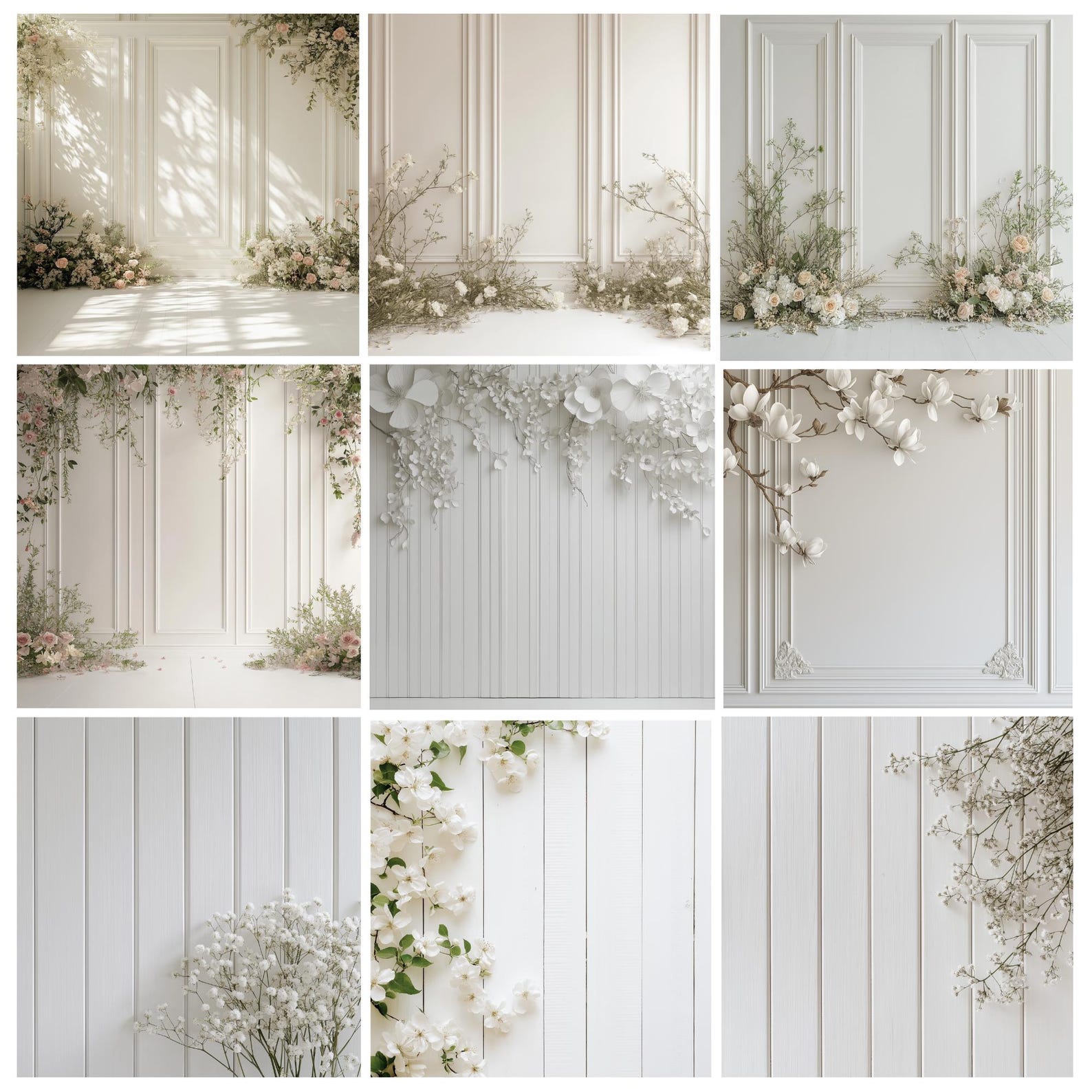 50+ White Panel Wall Digital Backdrops, Floral Maternity & Wedding ...