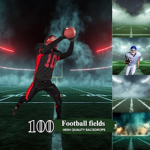 100 Football Professional Backdrop, Lightning Football Field Overlays, Digital Backdrops For Sports Photography, Smoke and Light Background