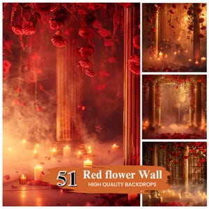 50+ Red Flower Wall Art Digital Maternity Backdrop, Red Smoke Overlay Portrait Photoshop Overlays, Photo Overlay Maternity Backdrop