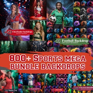 800+ Sport Digital Backdrops Mega Bundle, Sports Backgrounds, High-Resolution Photography Background, Cheerleader, Football, Smoke Backdrops
