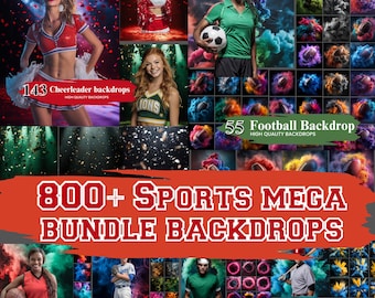 800+ Sport Digital Backdrops Mega Bundle, Sports Backgrounds, High-Resolution Photography Background, Cheerleader, Football, Smoke Backdrops