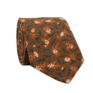 Braun und Grün Floral Skinny Krawatte - 100% Baumwolle für Business, Hochzeiten und Freizeitkleidung