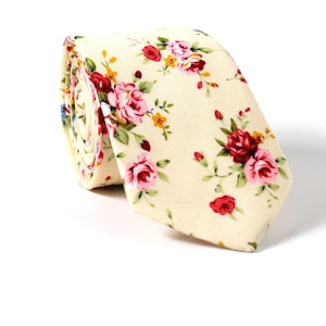 Peach and Red Skinny Necktie – 100% Cotton for Business, Weddings and Casual Wear