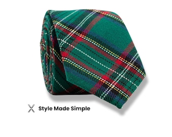 Red and Green Plaid Cotton Skinny Necktie