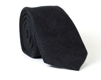 Black Skinny Tie, Soft Tie, Wedding Tie, Men's Necktie, Groomsmen Tie, Wool Tie, Suede Skinny Tie