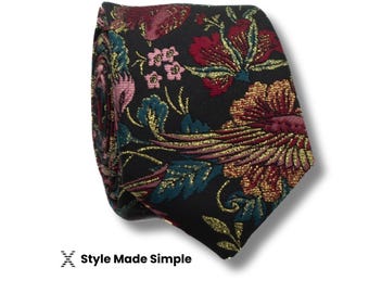 Limited Edition Custom Gold Bird Floral Tie With Matching Pocket Square – Personalized Men’s Necktie for Weddings and Events