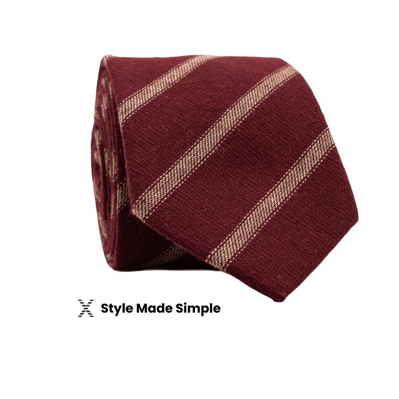 Burgundy and Tan Striped Tie – Limited Edition Cotton Necktie image 1