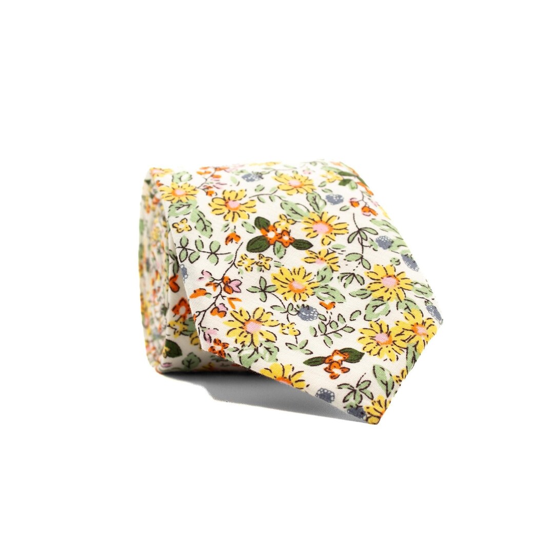 Floral Daisy Tie With Fall Wildflowers Skinny Cotton Necktie - Etsy