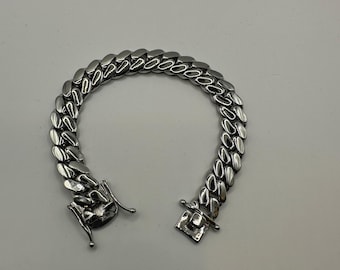 Pulseira artesanal estilo Miami Cuban Link, 12 mm, 8 polegadas (20,3 cm), 50 g - Banhada a ouro branco 14K - Ideal para presente de aniversário ou qualquer outra ocasião.