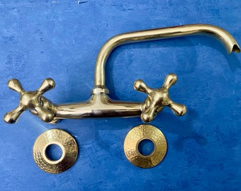 Unlacquered Brass Wall Mount Bath Faucet, Bathroom Vanity Faucet