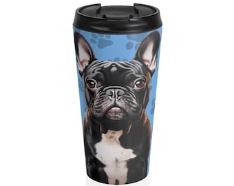 Tazza da viaggio in acciaio inossidabile con illustrazione di bulldog francese / Motivo con impronta di zampa di bulldog francese