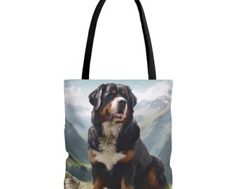 Bolsa de mano (AOP) Bolsa de compras para perro de montaña bernés, regalo para amantes de los perros, bolsa de mano con arte canino, productos para perro de montaña bernés, bolsa de mano para razas grandes